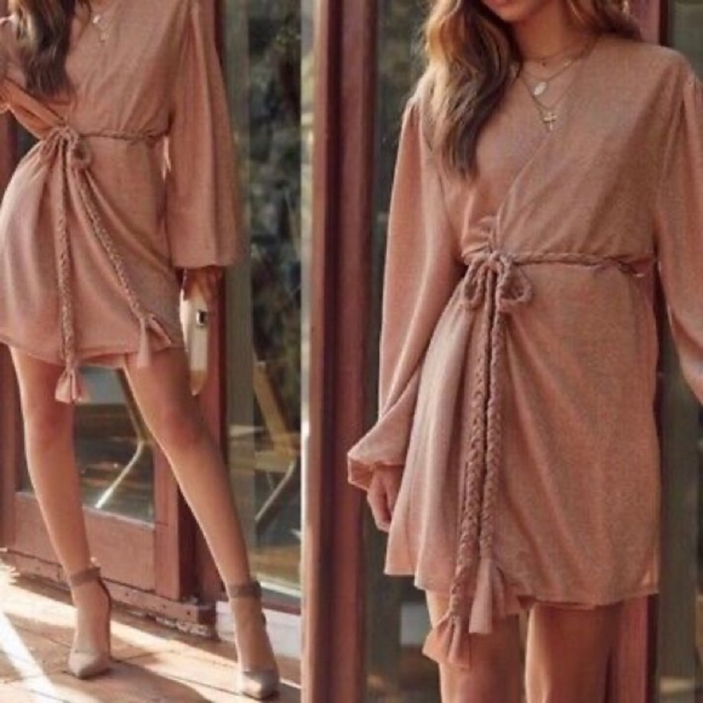 NWT Apricot shimmer wrap dress